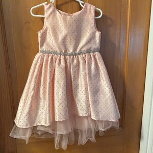 Pink Sleeveless Kids Dress with Silver Accents